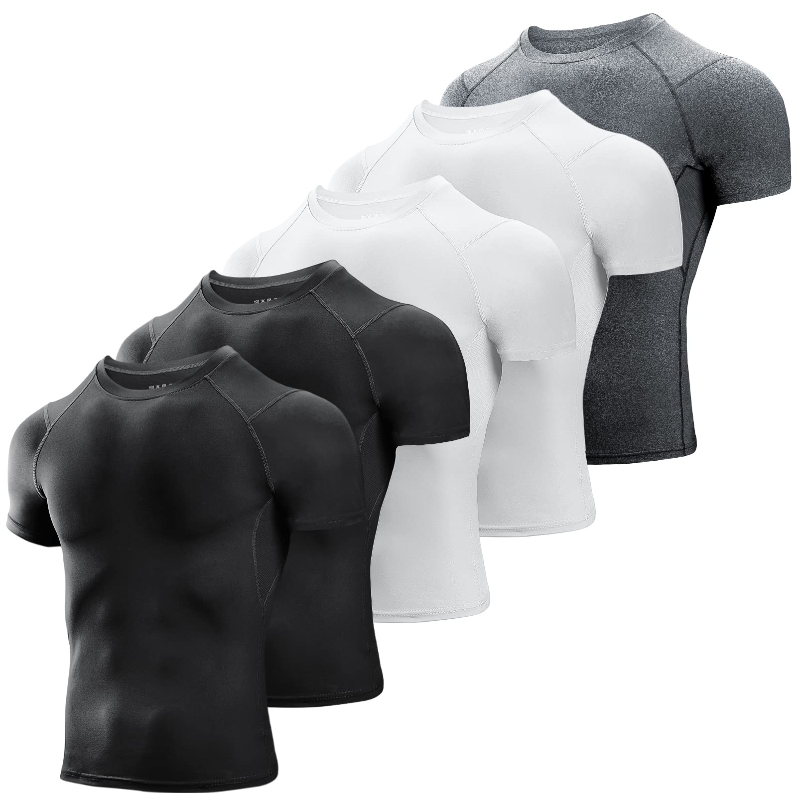 Niksa Men's Compression Shirts 3/5 Pack, Short Sleeve Athletic Compression Tops Cool Dry Workout T Shirt Image