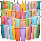 Honeydak 60 Pack Tumbler with Straw and Lid Bulk Cups for Gifts Water Bottle Iced Coffee Travel Mug Cup Reusable Plastic Tumblers for Party Birthdays 24-27 oz (Fresh Color)