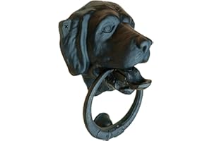 Anatolica Dog Door Knocker, Solid Brass, 6.7 inches, Labrador Retriever Head, Front Door Ornament, Unlacquered Finish (Black Oxide)