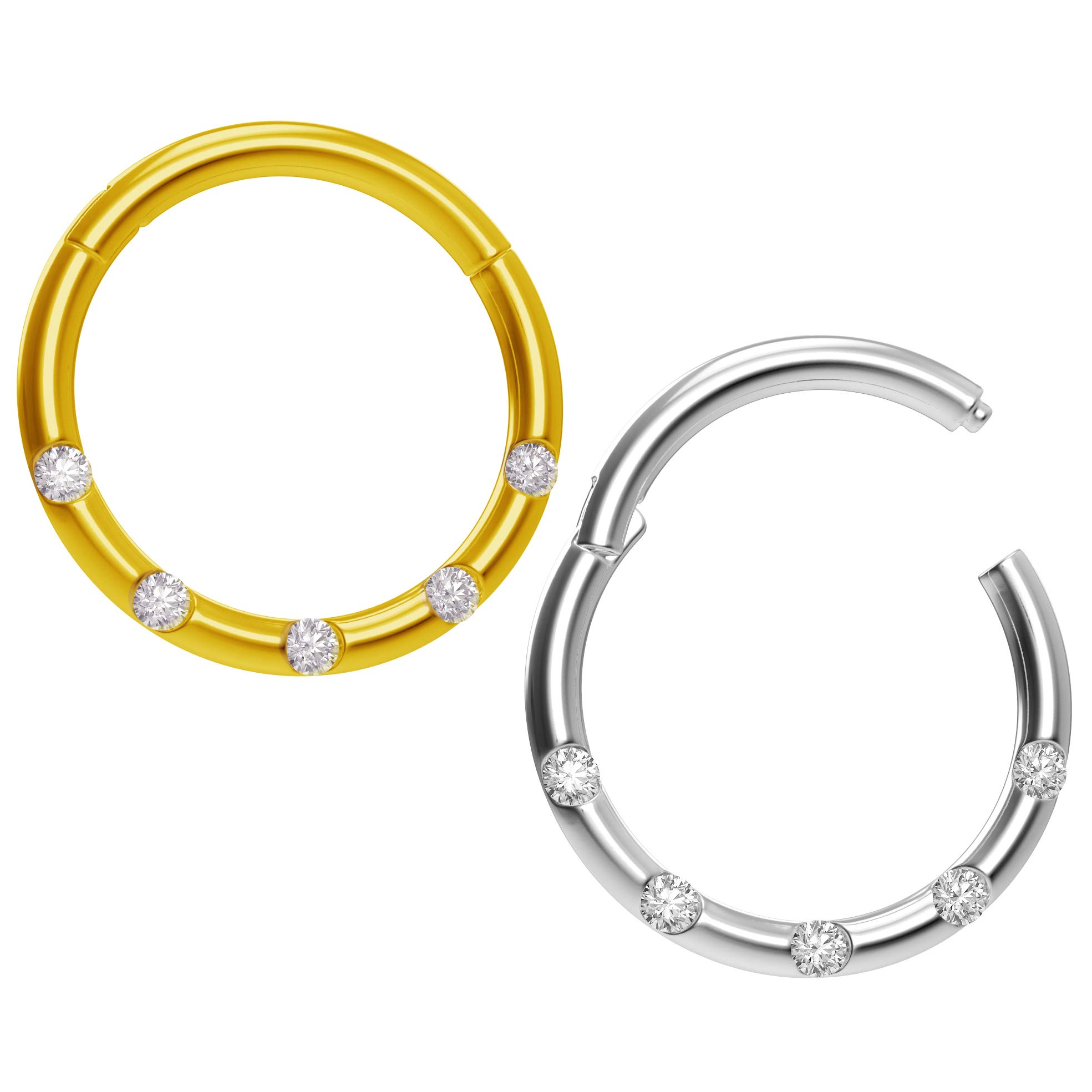 2pc 18g 1mm CZ Gold Rose Hoop Nose Bar Ring Seamless Segment Septum Small Stainless Steel
