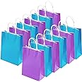 Cooraby 20 Pieces Kraft Paper Bags Party Favor Bags Craft Paper Bags with Handle for Birthday, Baby Shower, Wedding and Party Celebrations (Light Blue, Light Purple)