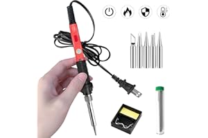 Q-MING Soldering Kit, 60W Soldering Iron, 110V Welding Kit with Ceramic Heater, Portable Solder Irons with 5pcs Extra Tips, Stand, Solder Tube, Sponge, for Electronic Repair