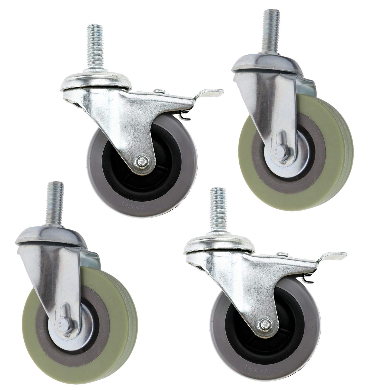 4X 75mm (3 inch) Bolt Hole Braked Castors with Bolt Fitting 2 with Brake 2 Without Brake
