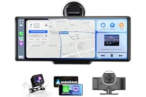Kuayvan Portable Carplay Screen for Car - 10.26" Wireless Carplay & Android Auto Car Stereo, with 4K Dash Cam, Backup Camera, Bluetooth, GPS Navigation/Mirror Link/Voice Control/Bluetooth