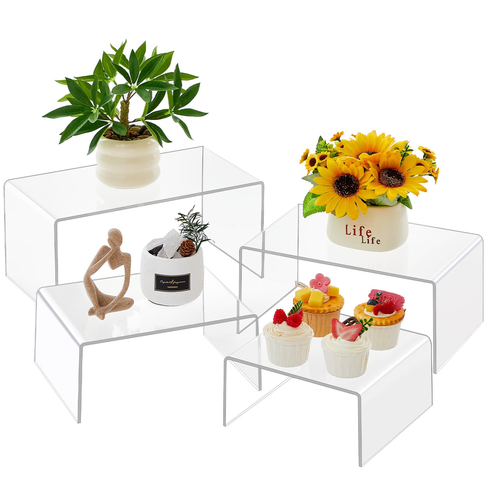 Photo 1 of RattanView 4 Pcs 14, 12, 10, 8 Inch Extra Large Acrylic Display Risers Clear Acrylic Shelf Riser Display Stands 5 mm Thick Rectangular for Collectibles Figures
