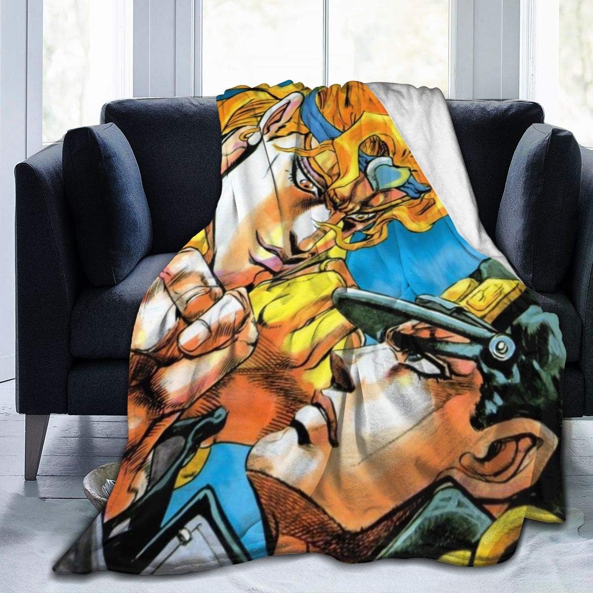 Flannel Fleece Throw Blanket for Spring Home Picnic, Super Cozy JoJo's Bizarre Adventure Jotaro Kujo Vs Dio Brando Halloween Throw, Large Anti-Static 60 x 50 Inch