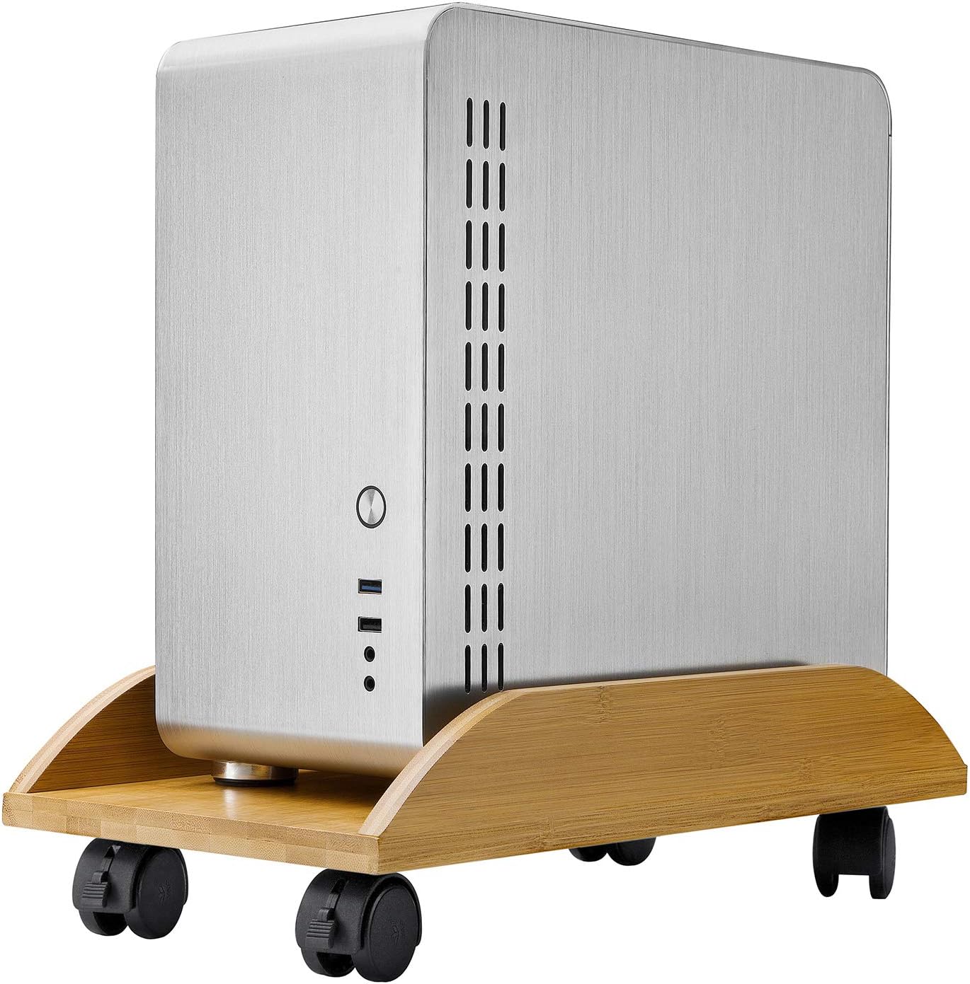 BALANBO CPU Stand PC Cart Computer Bamboo CPU Holder Tower Stand with Baffle with 4 Caster Rolling Wheels with Wheels Under Desk(Natural） : Office Products