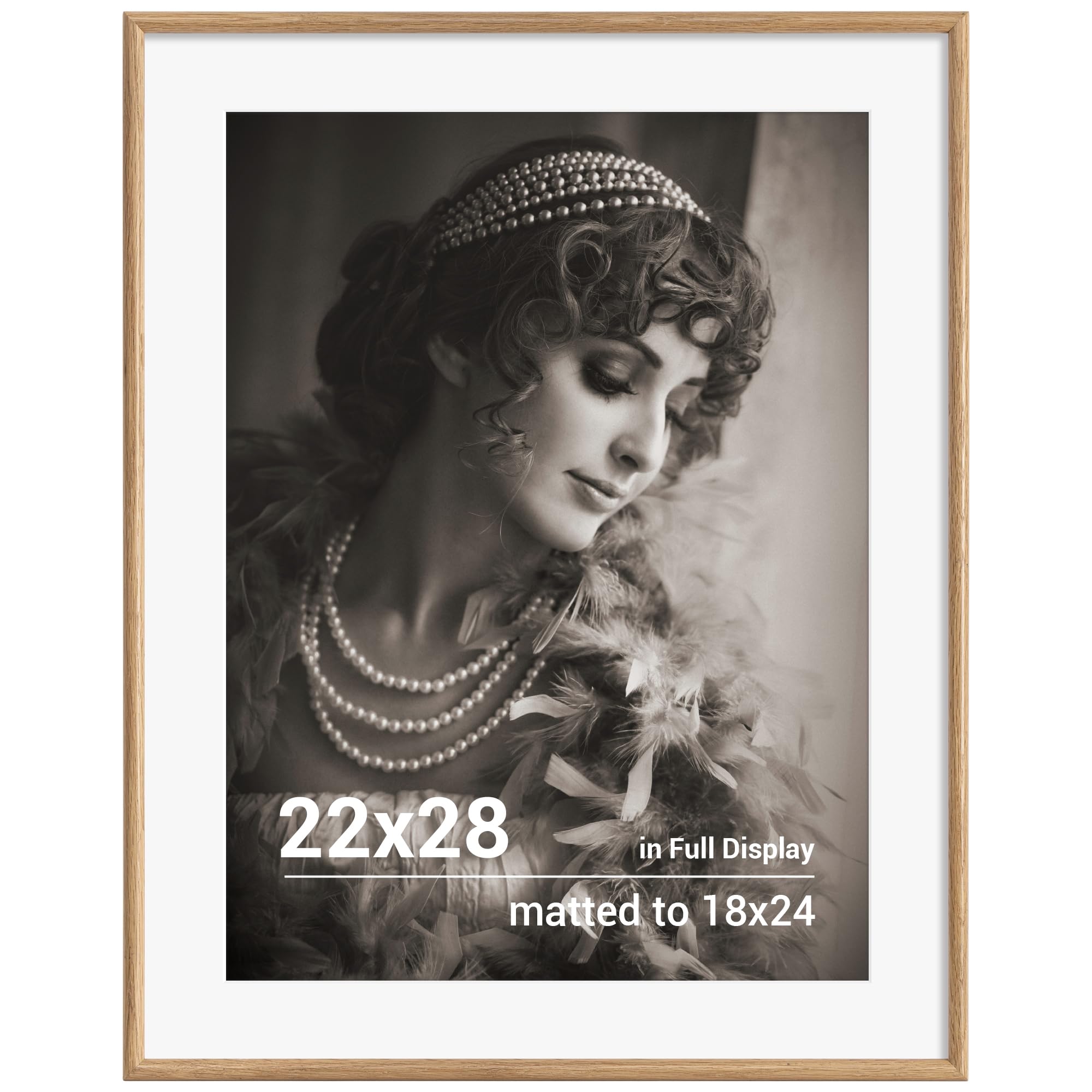 Photo 1 of 22x28 Poster Frame - Solid Oak Wood Picture Frames with HD Tempered Glass, Handcrafted Rounded Corner 22 x 28 Wooden Frame Matted to 18x24 Photos, Horizontal or Vertical Wall Display, 1 Pack