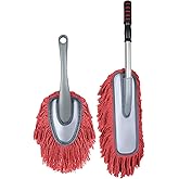 IPELY 2 Pack Large Car Duster Exterior Scratch Free with Extendable Handle and Car Duster Interior, Wax Cotton Hair Dusters (Red)