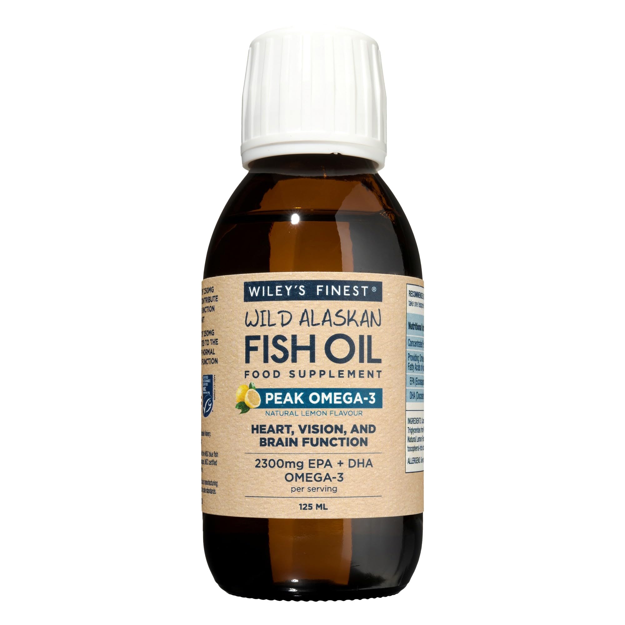 Wiley’s Finest Wild Alaskan Fish Oil Peak Omega-3 Liquid Supplement - 2300mg EPA and DHA Omega-3s - Lemon Flavor - 4.23 Oz (25 Servings)