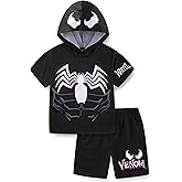 Marvel Spider-Man Boys Hooded Athletic T-Shirt and Active Mesh Short Set for Toddler and Big Kids