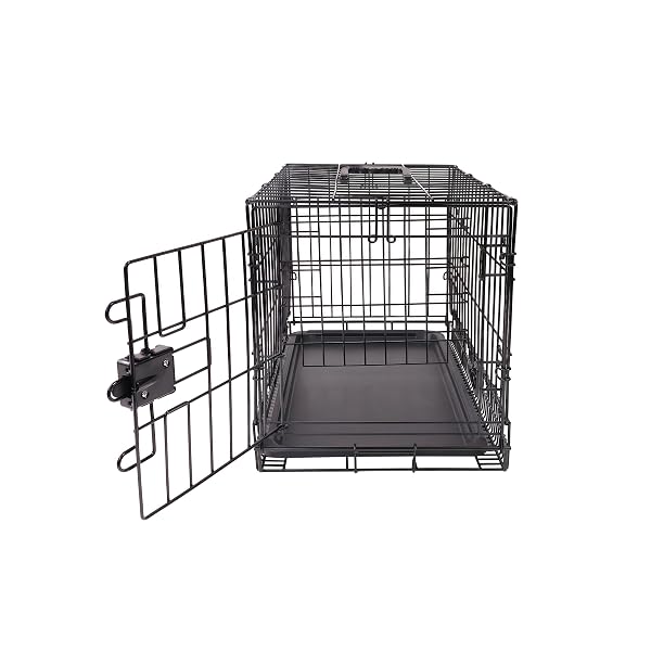 AMAZON BASICS PORTABLE, FOLDABLE METAL WIRE DOG CRATE WITH REMOVABLE TRAY, SINGLE DOOR, DIVIDER PANEL, QUICK SETUP, 30 X 19 X 21 IN, BLACK