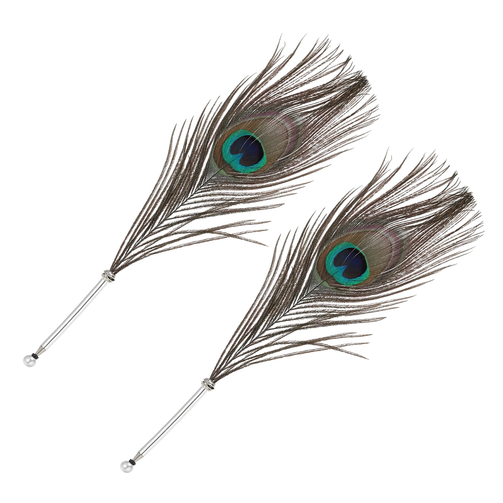 PATIKIL 28cm/11 Feather Ballpoint Pen, 2 Pcs Ink Vintage Quill Pen Refined Plated Dip Pen for Calligraphy Writing Signature Wedding Gift, Peacock