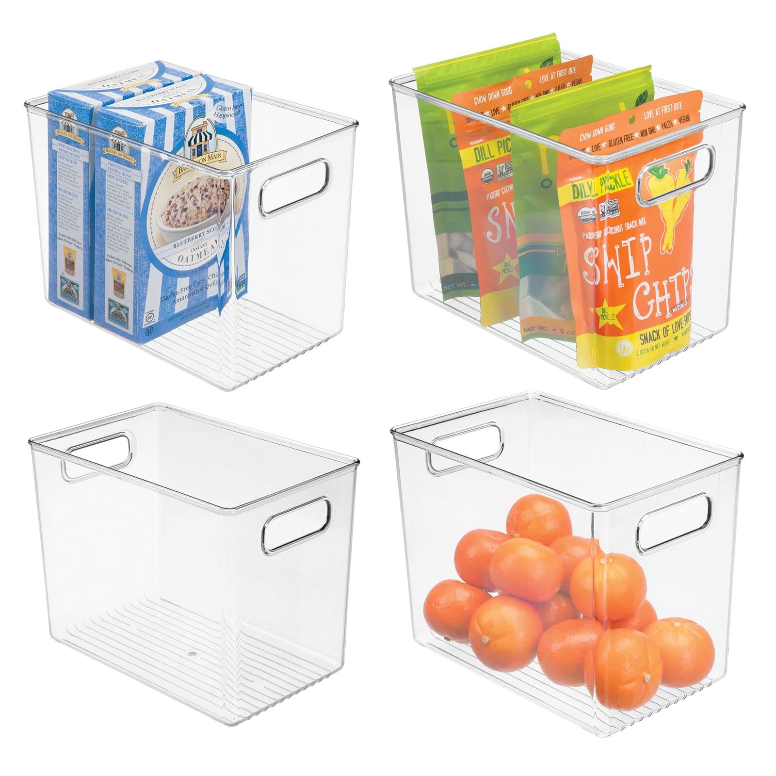 mDesign Set of 4 Plastic Storage Box – Slim Open-Top Refrigerator Storage Tray with Handle – Can Be Used as Fridge Tray, Shelf Box or for Cupboard Storage – Clear
