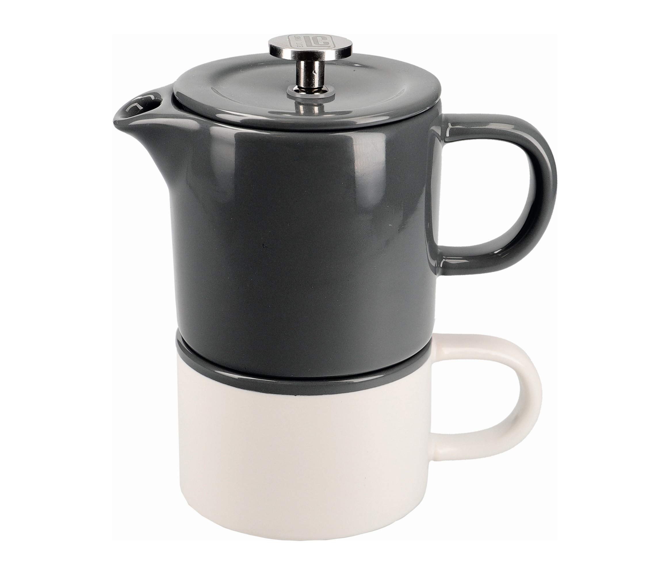 La Cafetière Barcelona Small Cafetiere and Coffee Mug Set, Ceramic, Cool Grey, 2 Pieces — image 1