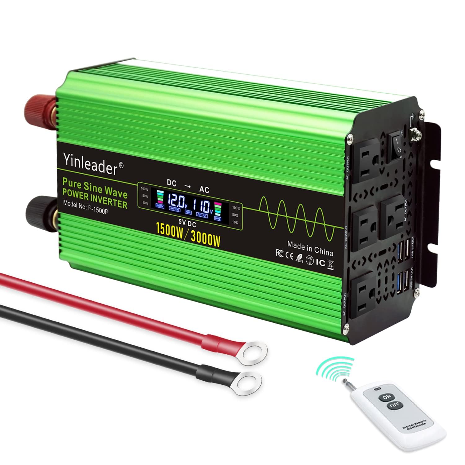 Green Cell PRO 500W/1000W 12V 220V/230V Onda Modificata Inverter Invertitore di Tensione Fotovoltaico DC AC per Camper Auto Convertitore di Potenza, Trasformatore sinusoidale modificata USB