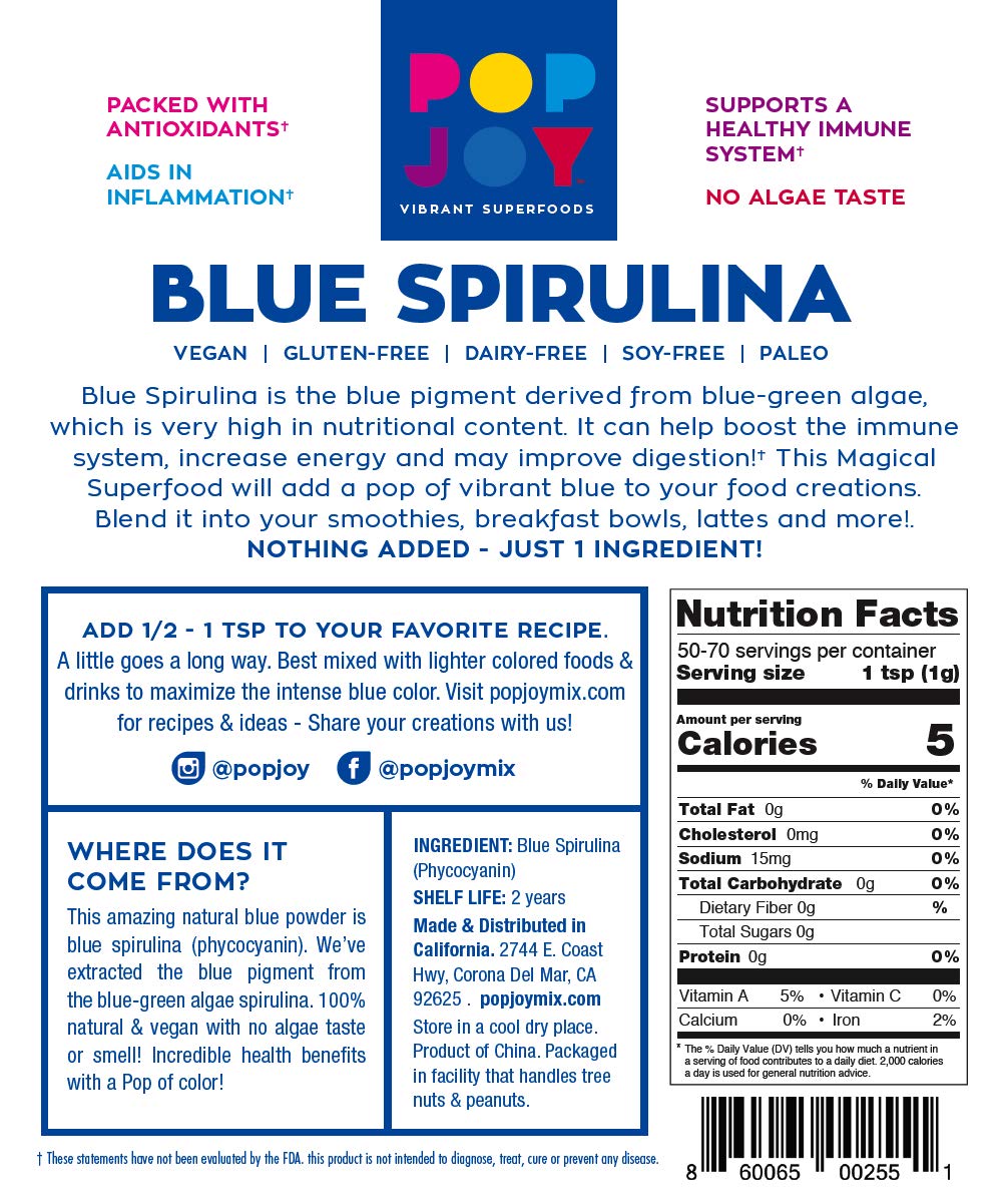 100 Blue SPIRULINA Powder by POPJOY Vibrant SUPERFOODS Buy Online