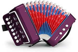 MUINS Button Accordion 10 Keys Control Accordion include 3 Air Valve Easy to Play Lightweight Environmentally-friendly Kid Instrument for Early Childhood Development (Purple)