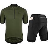 OFF PRND Men's Cycling Jersey 1/3 Zipper Cycling Clothing Set Solid Color Club Fit, Bike Jersey and Shorts Zipper Pocket