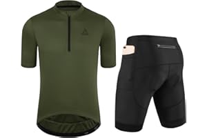 OFF PRND Men's Cycling Jersey 1/3 Zipper Cycling Clothing Set Solid Color Club Fit, Bike Jersey and Shorts Zipper Pocket