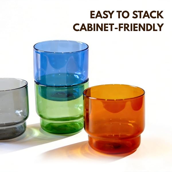 ELEMENT LABS BODEGA GLASSES SET – STACKABLE BOROSILICATE GLASS CUPS – FOR WINE COCKTAILS MOCKTAILS – MODERN BARWARE GIFT – LIGHTWEIGHT DURABLE DISHWASHER SAFE (SMALL, 8OZ)