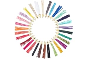 PH PandaHall Faux Leather Tassel, 32pcs 3.3"~3.5" Suede Leather Tassel Pendants Decorations with Golden Caps for Key Chain Ce