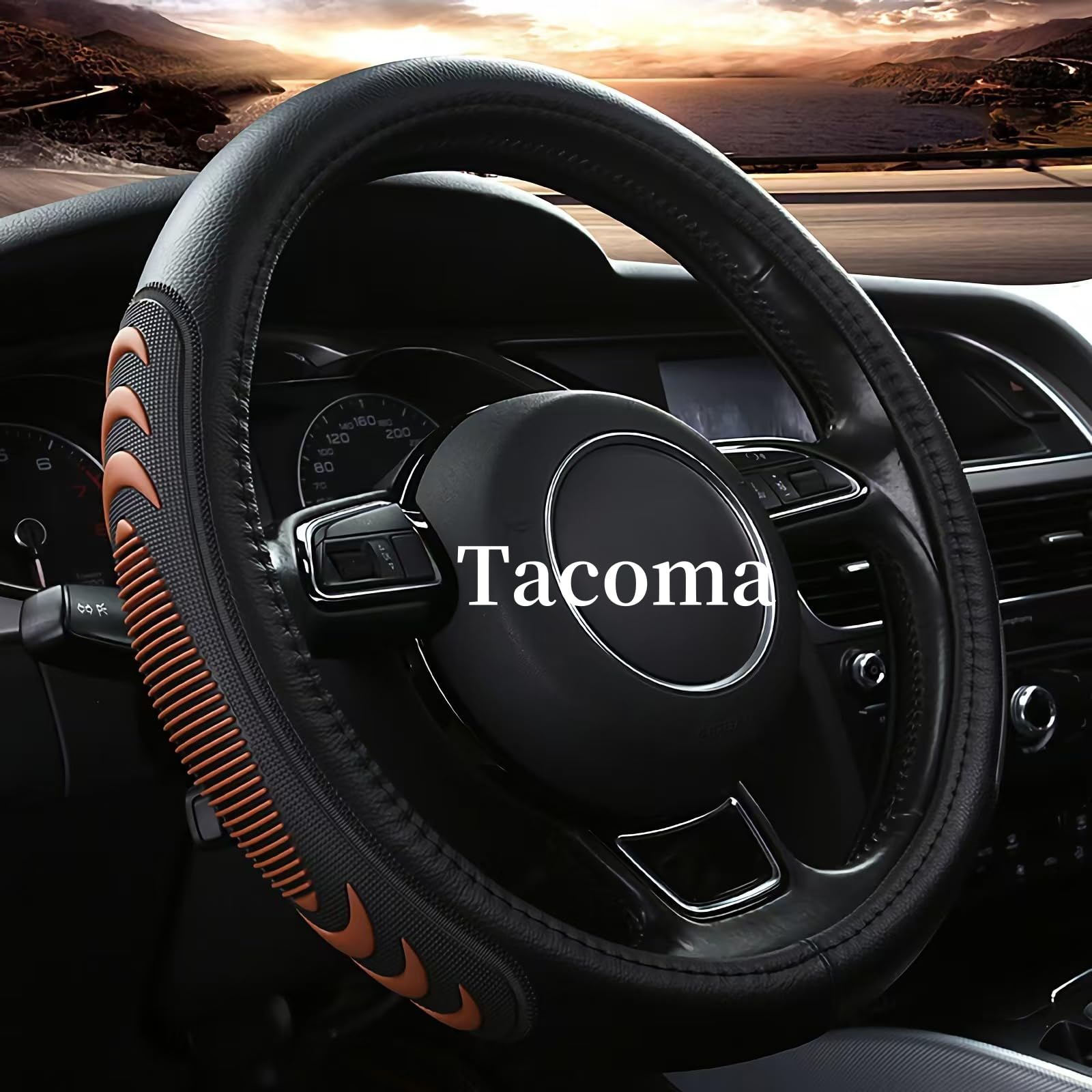 Photo 1 of Yangday Leather Steering Wheel Cover for Toyota Tacoma 4Runner Tundra, 15.5-16 inches Car Steering Wheel Cover with Anti-Slip Massage Particle (Brown)