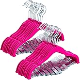 Juvale Kids Hangers with Clips - 12 in, Hot Pink, Velvet, 24 Pack - Nonslip & Space Saving Pink Hangers with Clips & 360° Swivel Hooks
