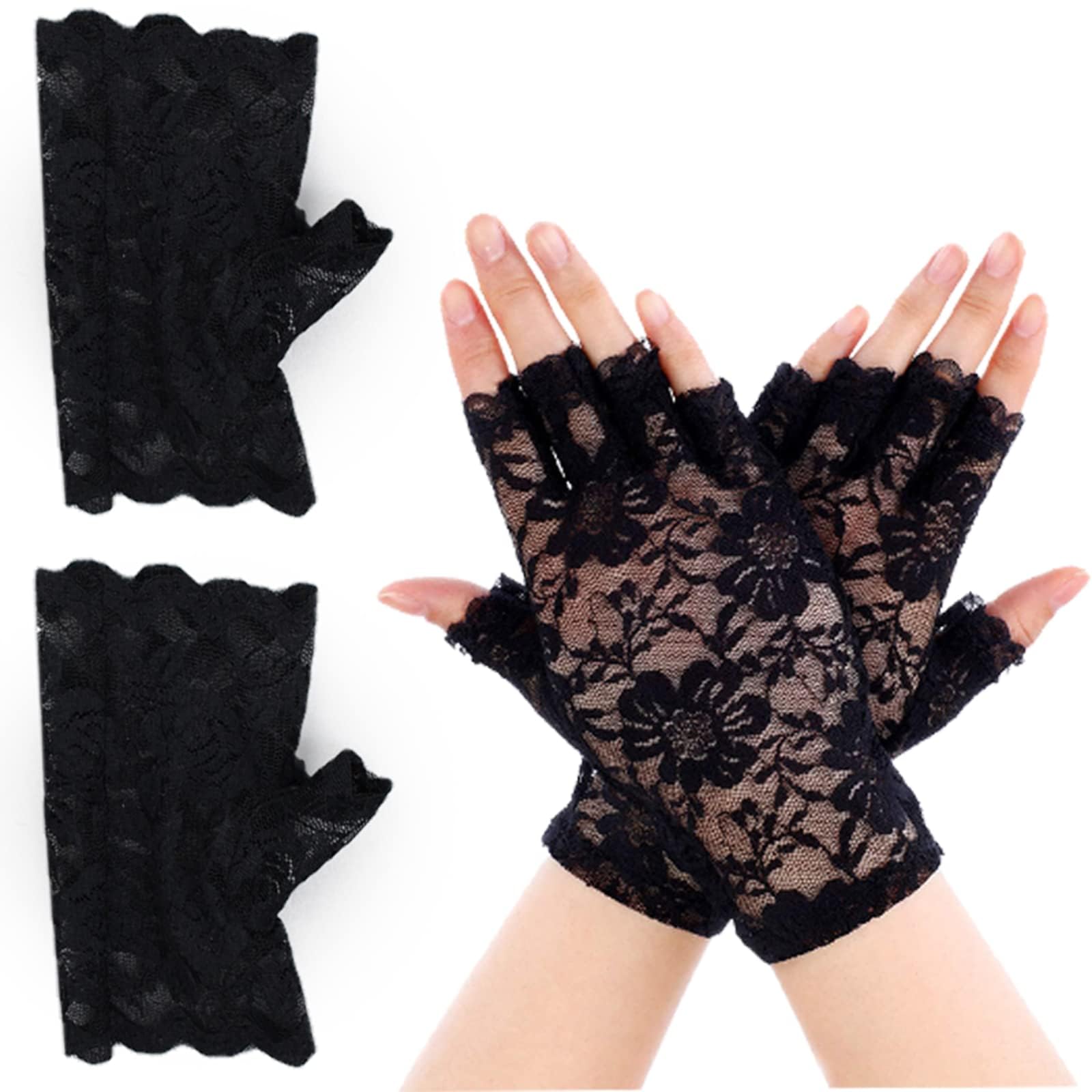Black Lace Gloves,1 pairs of Lace Gloves, Lace Gloves for Women,Gothic Accessories, Bridal Gloves,Vintage Opera Gloves, Floral Lace Steampunk Gloves, for 80s 50s Victorian Fancy Dress Accessory