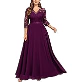 Miusol Women's Formal Floral Lace V Neck Plus Size Bridesmaid Party Maxi Dress