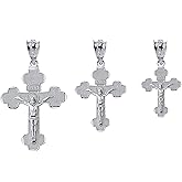 Fine 925 Sterling Silver Catholic Jesus Christ on INRI Budded Cross Crucifix Pendant Sizes (S-L)