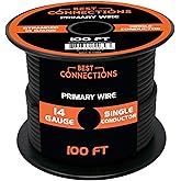 BEST CONNECTIONS Automotive Primary Wire - 100ft (Various Color Options) | Ideal for Trailer, Speaker, and Lighting Circuits | Durable Primary/Remote, Power/Ground Electrical Wiring (14 Gauge, Black)