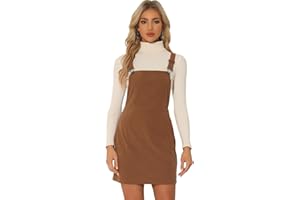 Allegra K Women's Corduroy Overall Dress Mini Short Length Adjustable Strap Bib Overalls Pinafore Dress