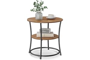 VASAGLE Side Table, 2-Tier Round End Table, Nightstand with Steel Frame for Small Spaces, Living Room, Bedroom, Honey Brown a