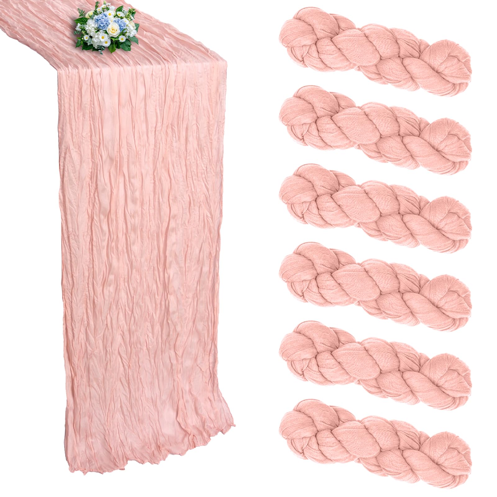 Photo 1 of RestfulGlow 6 Pack Blush Pink Cheesecloth Table Runner 10FT Boho Cheese Cloths Gauze Fabric Table Runners 120 Inch Rustic Sheer for Wedding Birthday Party Baby Shower Centerpiece Home Decorations