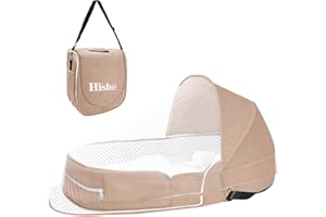 Hishe Baby Travel Bassinet Portable Bassinets: Foldable Lightweight Travel Pod Infant Co-Sleeper Bed with Mosquito and Canopy Outdoor Newborn Essentials Gift