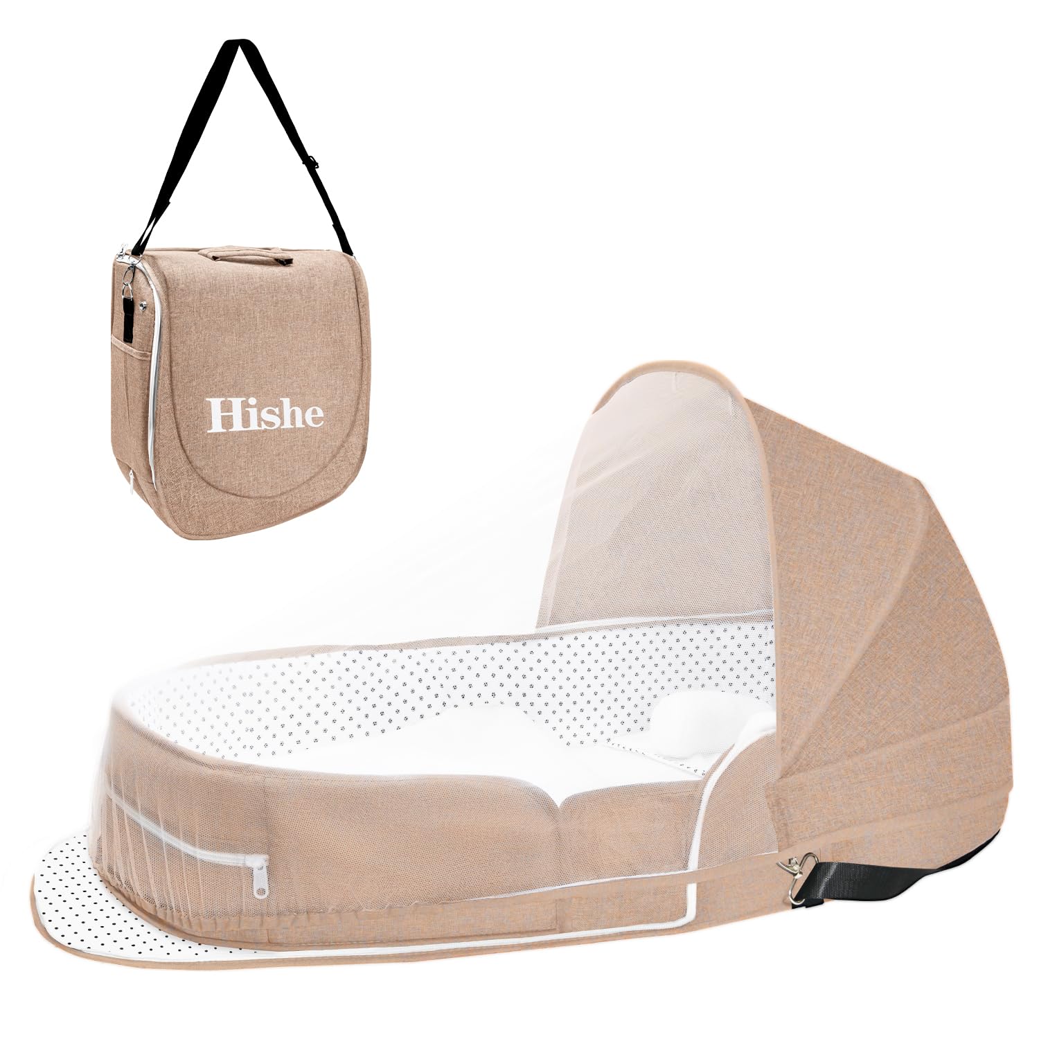 Photo 1 of Hishe Baby Travel Bassinet Portable Bassinets: Foldable Lightweight Travel Pod Infant Co-Sleeper Bed with Mosquito and Canopy Outdoor Newborn Essentials Gift