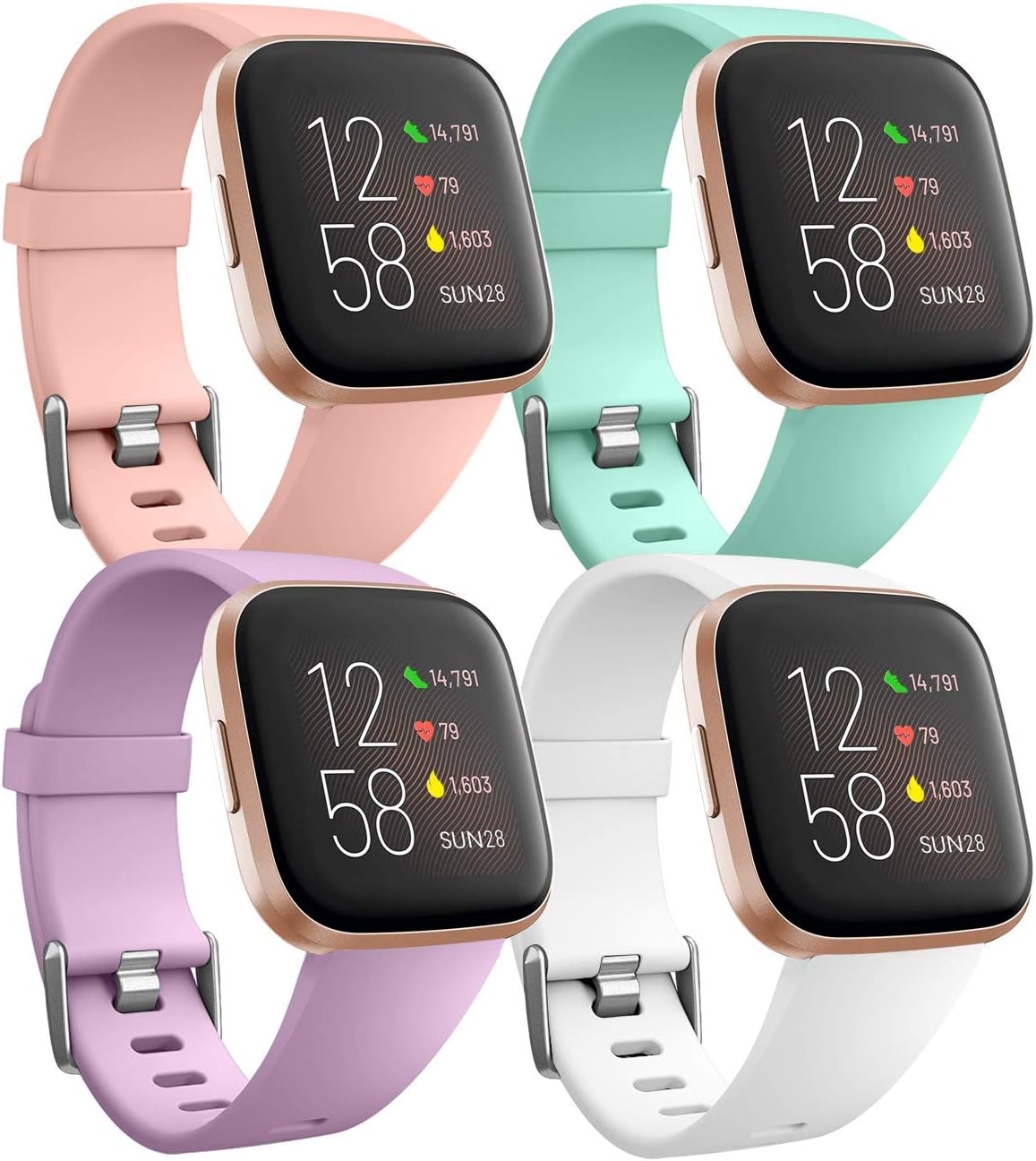 Ouwegaga Pack 4 Silicone Sport Replacement Strap Compatible with Fitbit Versa Strap/Fitbit Versa Lite Strap/Fitbit Versa 2 Strap