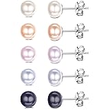 Milacolato 5 Pairs 925 Sterling Silver Pearl Stud Earring Genuine Freshwater Cultured Pearl Stud Earring Set for Women with G
