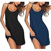 Ekouaer 2 Pack Nightgowns for Women Racerback Sleeveless Night Shirt Sexy Sleep Dress Spaghetti Strap Sleepwear S-XXXL