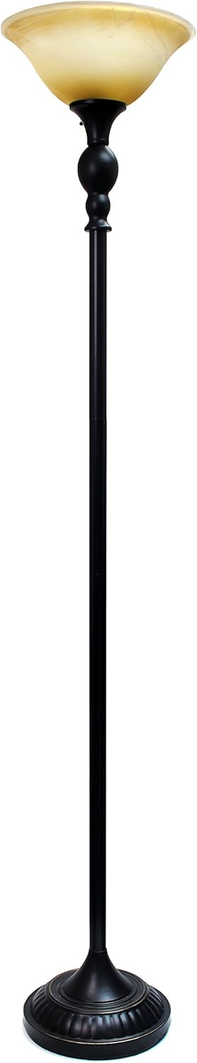 Elegant Designs LF2001-RBZ 1 Light Torchiere Marbelized Glass Shade Floor Lamp, Restoration Bronze/Amber - - 