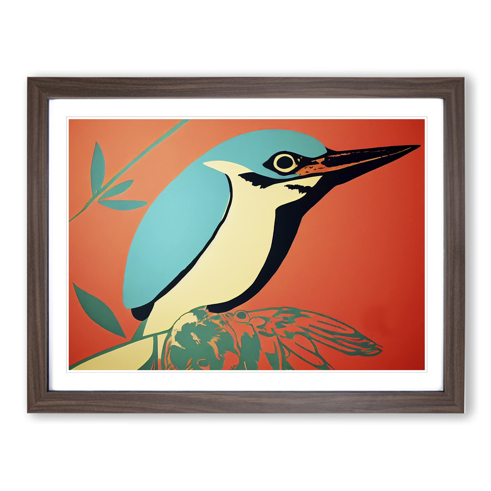 Spectacular Kingfisher Bird Abstract Framed Print | A4 Walnut Framed Wall Art | Ready to Hang | Abstract Fantasy Picture | Living Room Bedroom Lounge Office