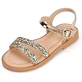 PANDANINJIA Girls Sandals Toddler Little Big Kids Kid Cute Open Toe Flats Dress Sandals Mona Summer Shoes