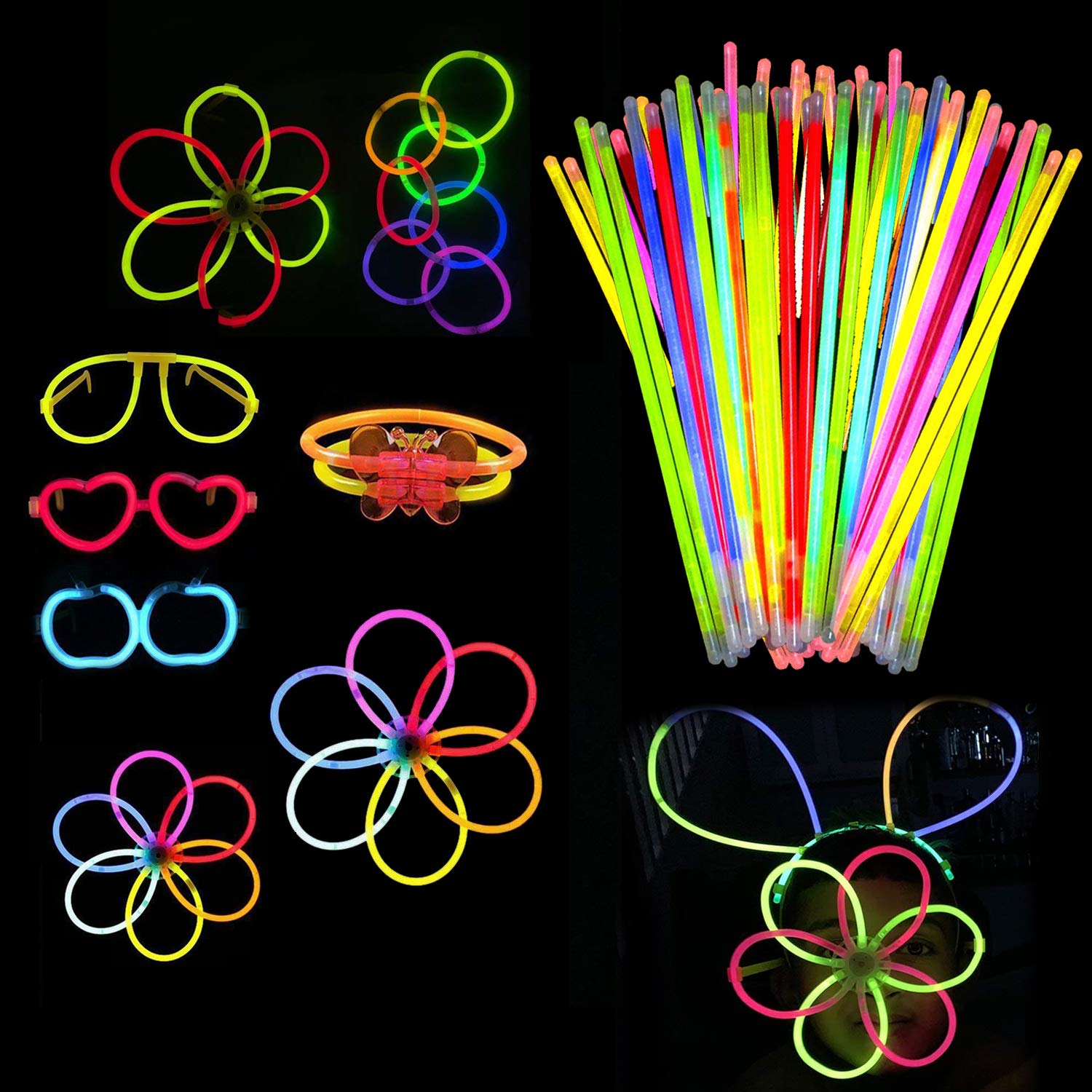 WedDecor Premium Glow Sticks with Connectors, 8" Long Glow Sticks Party Packs for Adults, Glow in The Dark Neon Sticks for Necklace and Bracelets for Kids Party Supplies, Halloween Decoration, 213pcs