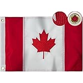 Canadian Flag 12x18 inch for Boat, Embroidered Small Canada Flags with 2 Brass Grommets, Heavy Duty Canadian Nautical Flag 18'' x 12'' Outdoor