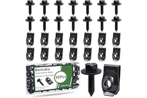 Bemaka 30Pcs Automotive Body Bolt & U-Nut Clips Kit, Multipurpose Fender Bolts Body Fastener Clips for Most Cars Bumper Engine Splash Shield