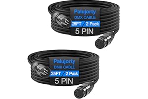Palujorty DMX Cable Wire 2 Pack, 5 pin DMX Cable 25FT with 3 Conductors for Stage Lighting & Controller