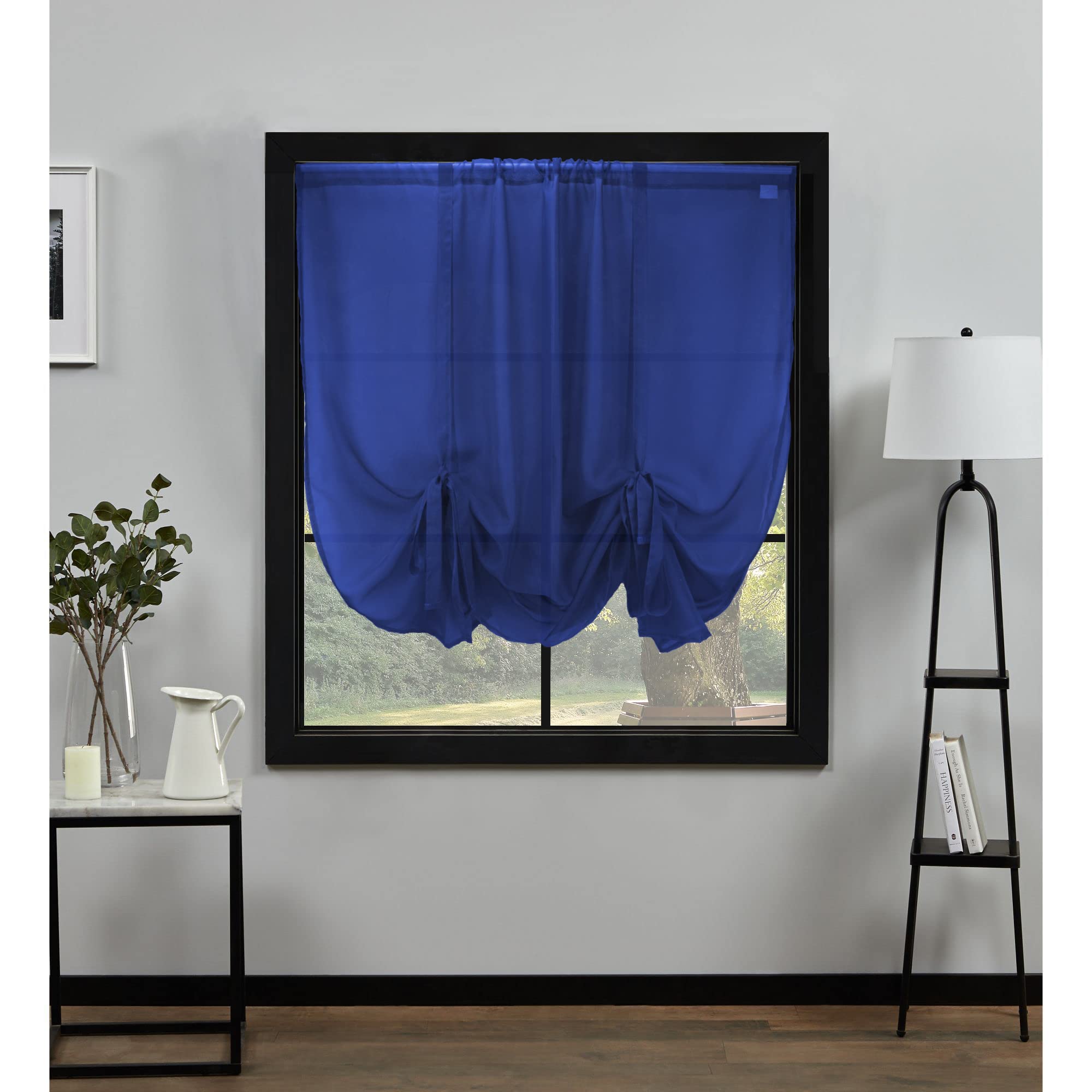 NetCurtainsUK Plain Voile Tie Blind Curtain Panels 140cm (55'') Wide x 140cm (55'') Drop (Navy), HWTB01