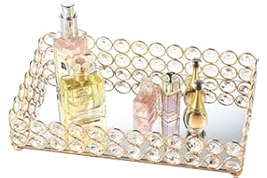 Feyarl Crystal Bling Perfume Tray Rectangle Jewelry Organizer Tray Mirror Decorative Tray Cosmetic Makeup Vanity Tray for Dre