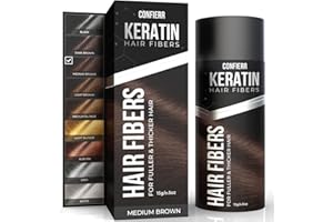 CONFIERR Keratin Hair Fibers for Men & Women - Fill In Fine or Thinning Hair, Instantly Thicker, Fuller Looking Hair (Medium Brown 15g)